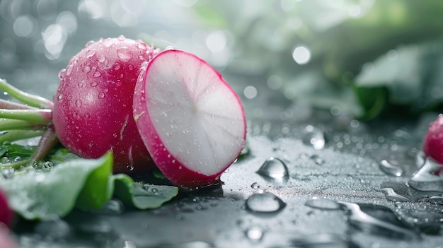 Alimentos crudos con gotas de agua en el estudio