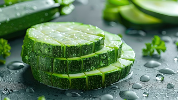 Alimentos crudos con gotas de agua en el estudio