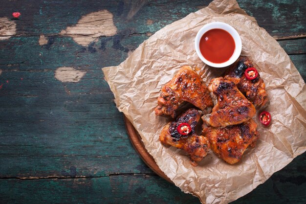 Alitas de pollo deliciosas con salsa de tomate