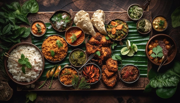 Almuerzo saludable con curry de ternera cocinado generado por IA