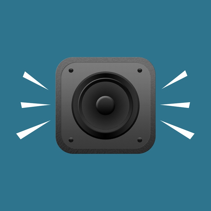 Foto gratuito altavoces con volumen extremadamente alto y fondo azul.