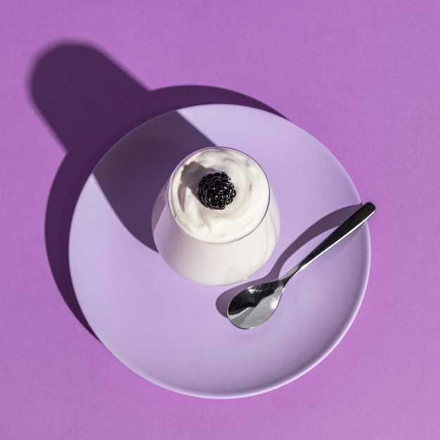 Alto ángulo de concepto de delicioso yogur