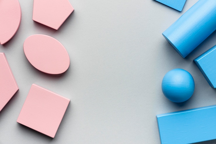 Foto gratuito alto ángulo de figuras geométricas minimalistas con espacio de copia