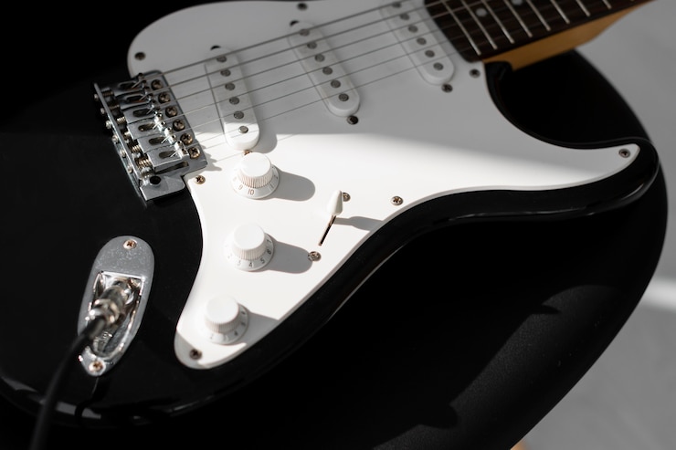Foto gratuito alto ángulo de guitarra eléctrica
