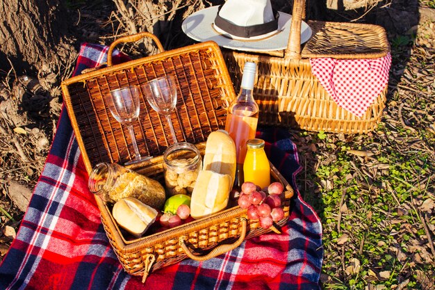 Alto ángulo hermoso arreglo de picnic