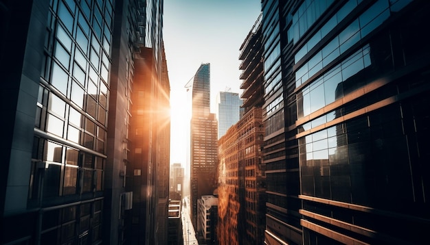 Foto gratuita alto rascacielos de acero refleja la vida moderna de la ciudad generada por ia