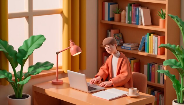 Un ambiente acogedor de oficina en casa con una persona trabajando en una computadora portátil