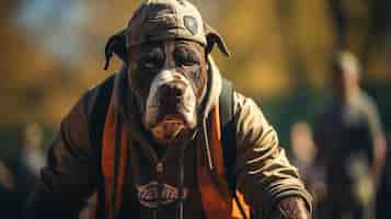 Foto gratuita american staffordshire bull terrier con gorra y sudadera con capucha