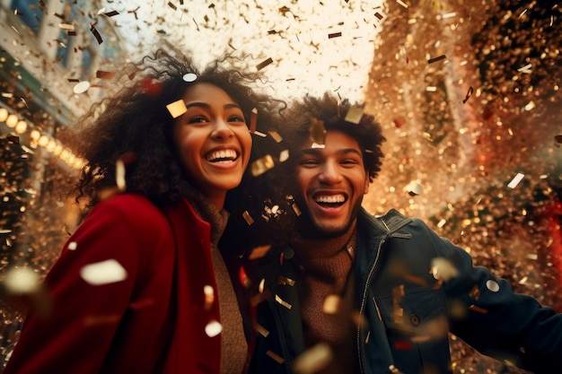 Amigos medianos celebrando el año nuevo.