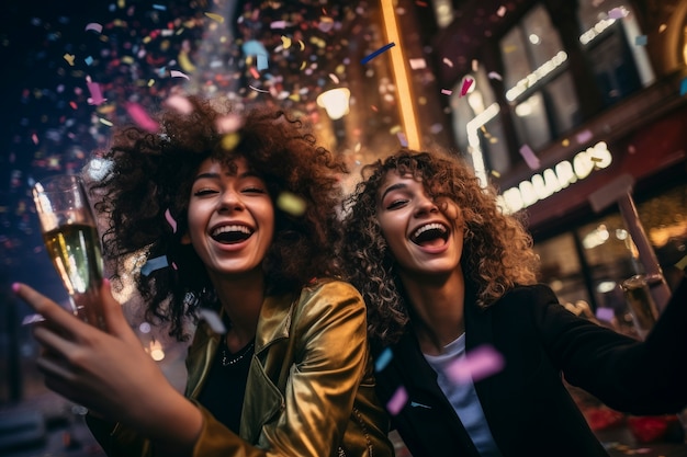 Amigos medianos celebrando el año nuevo.