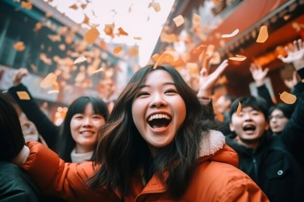 Amigos medianos celebrando el año nuevo.