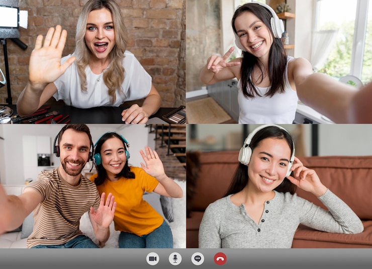 Foto gratuito amigos o familiares haciendo una videollamada para ponerse al día