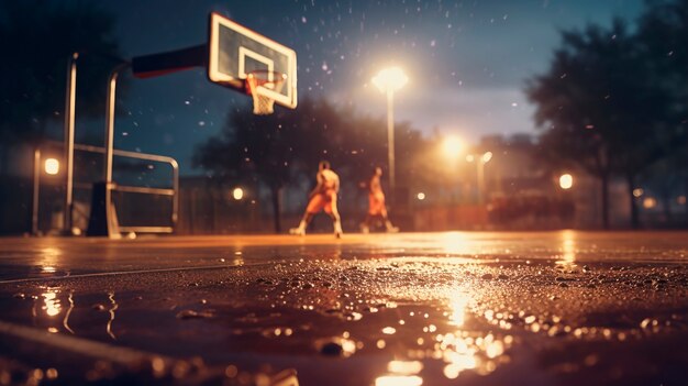 Amigos de tiro completo jugando baloncesto