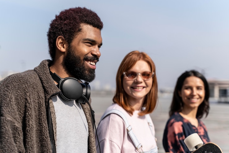 Foto gratuito amigos de tiro medio al aire libre