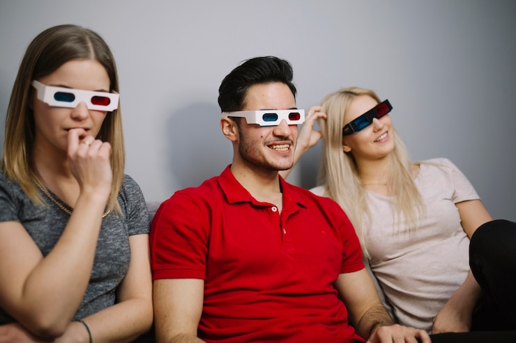 Foto gratuito amigos viendo una película interesante