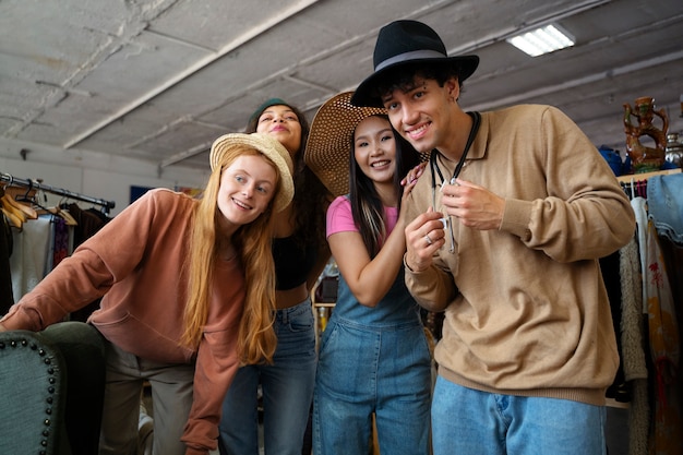 Foto gratuita amigos yendo de compras en una tienda de antigüedades