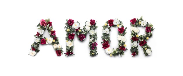 Amor palabra de flores en blanco