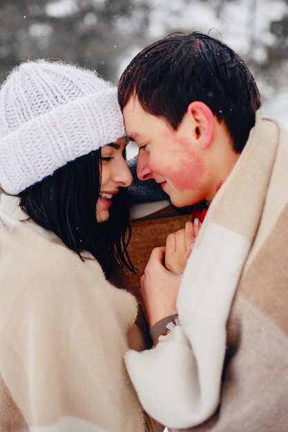 Foto gratuita amorosa pareja caminando en un parque de invierno