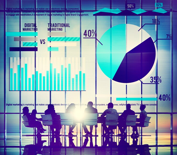 Photo Gratis analisis statistik grafik pemasaran digital pasar keuangan conce
