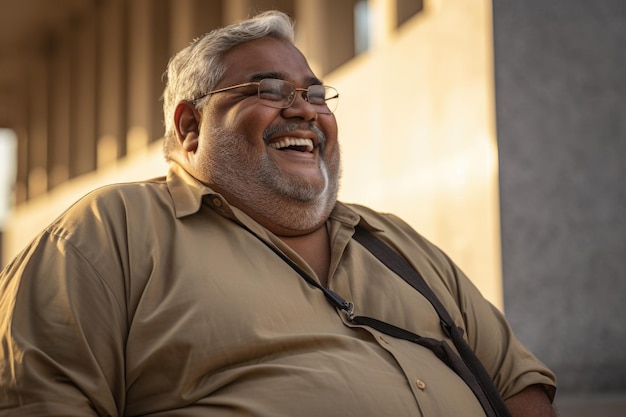 anciano expresión feliz al aire libre en una ciudad ai generado