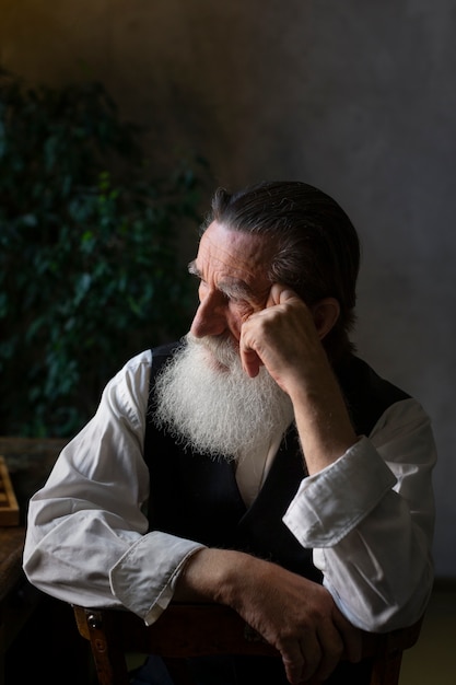 Foto gratuita anciano de tiro medio con barba larga