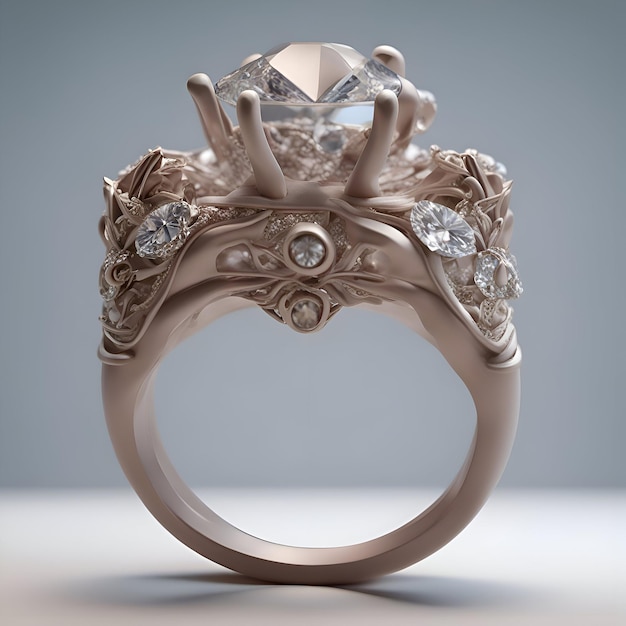 Foto gratuita anillo de bodas con diamantes sobre un fondo gris renderizado 3d