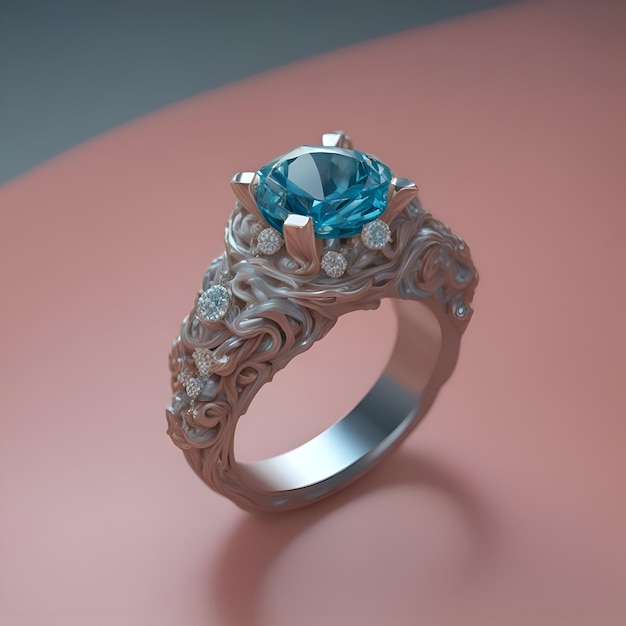 Foto gratuita anillo de joyería con representación 3d de zafiro azul