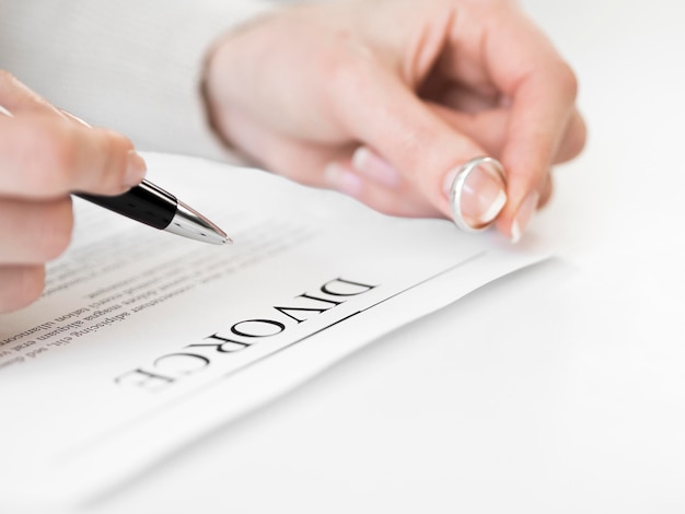 Anillo de matrimonio y contrato de divorcio