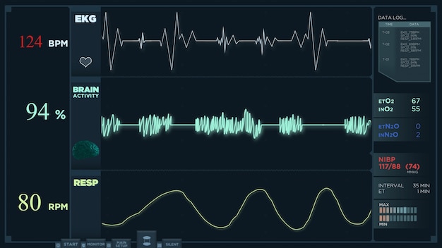 Foto gratuita animación de una pantalla de lectura rápida de electrocardiograma. los latidos del corazón se vuelven más intensos