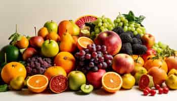 Foto gratuita animada colección de frutas y verduras saludables generada por ia