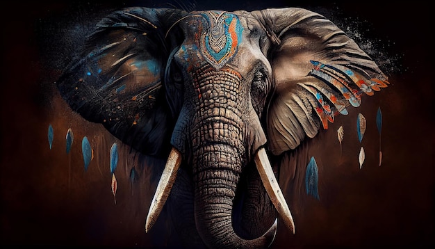 Animal elefante mamífero naturaleza salvaje patrones decoración multicolor generativo AI