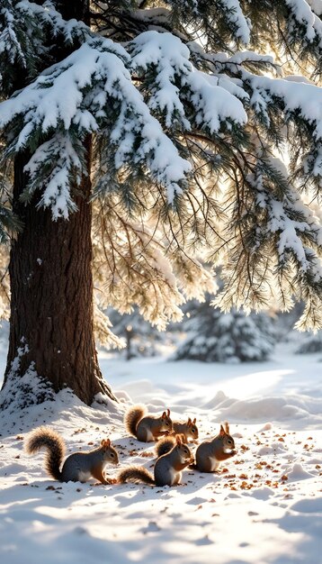 Animales adorables en la nieve