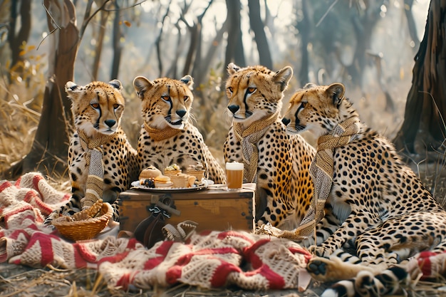 Foto gratuita animales disfrutando de un picnic al aire libre