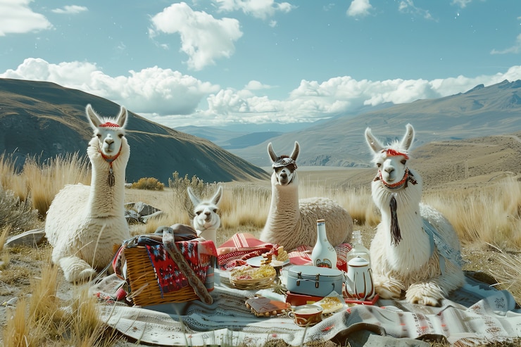 Foto gratuito animales disfrutando de un picnic al aire libre