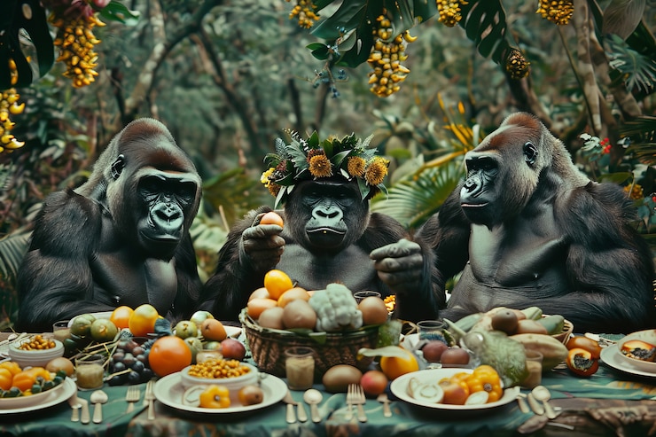 Foto gratuito animales disfrutando de un picnic