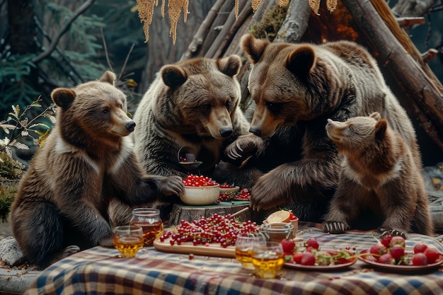 Foto gratuita animales disfrutando de un picnic