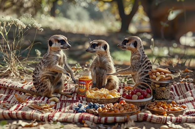 Foto gratuita animales disfrutando de un picnic