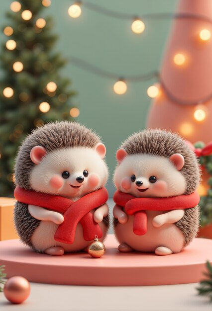 Animales lindos en 3D en la Navidad