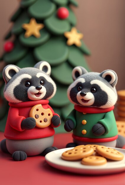 Animales lindos en 3D en la Navidad