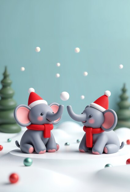 Animales lindos en 3D en la Navidad