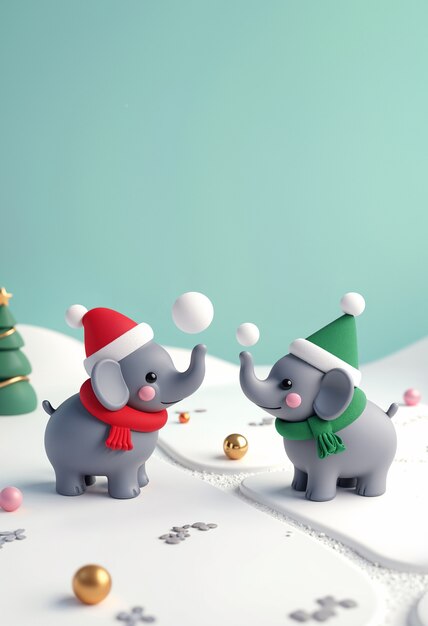 Animales lindos en 3D en la Navidad