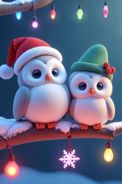 Animales lindos en 3D en la Navidad