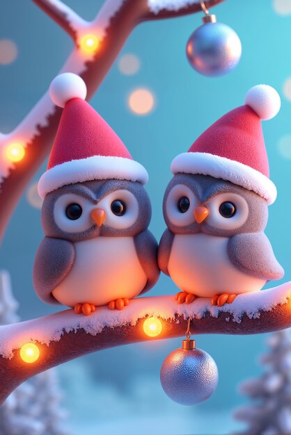 Animales lindos en 3D en la Navidad