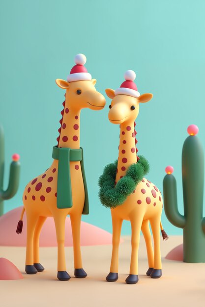 Animales lindos en 3D en la Navidad