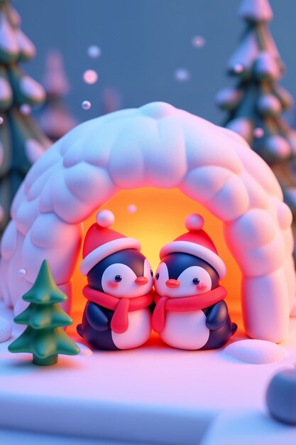 Animales lindos en 3D en la Navidad