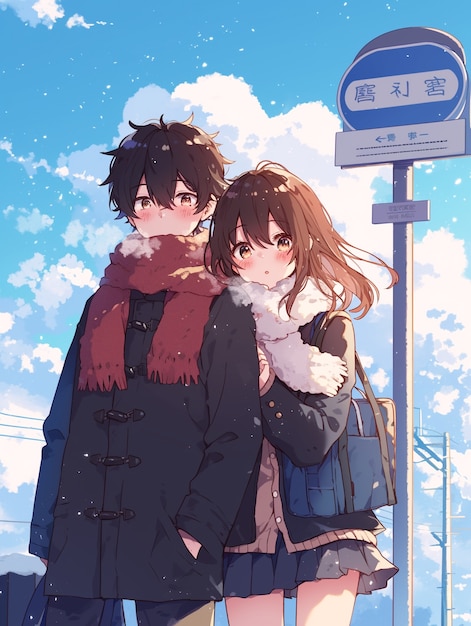 Foto gratuita anime style boy and girl couple