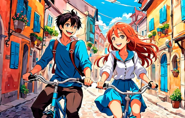 Foto gratuita anime style scene with people showing affection outdoors in the street