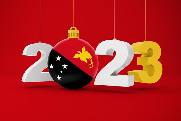 Año 2023 con bandera de Papúa Nueva Guinea