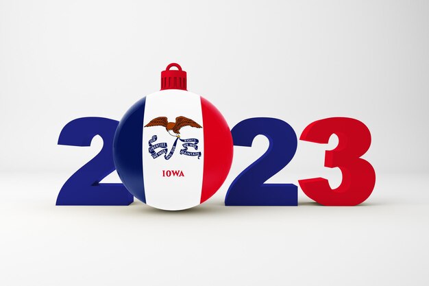 Año 2023 con bola de Navidad de Iowa