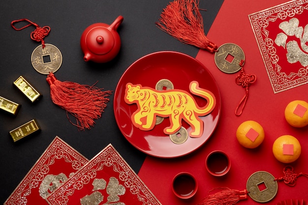 Año nuevo chino bodegón de celebración del tigre.